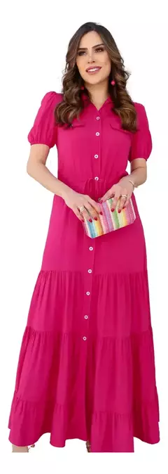 Vestido Longo Chemise Com Botões Fagian Moda Feminina 21151 na internet