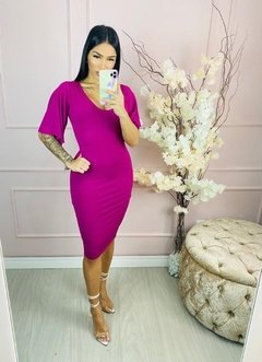 Vestido Canelado Manga Babado