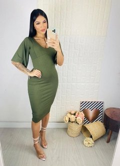 Vestido Canelado Manga Babado na internet