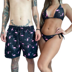 Kit Mozão Shorts e Biquini Cortininha Flamingo Preto