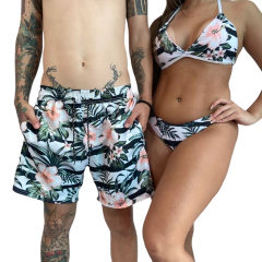 Kit Mozão Shorts e Biquini Asa Delta Floral Listrado