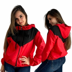Corta Vento Feminino Vermelho e Preto