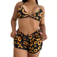 Kit Shorts Feminino e Biquini Asa Delta Girassol
