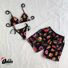 Kit Mozão Shorts e Biquini Cortininha Food na internet