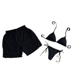 Kit Shorts Masculino Preto Liso e Biquíni Cortininha Preto na internet