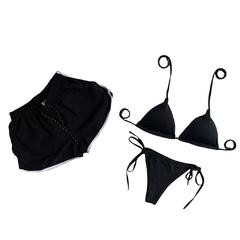 Kit Shorts Feminino Preto Liso e Biquíni Cortininha Preto - Deluvi Store