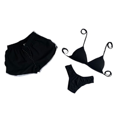 Kit Shorts Feminino Preto Liso e Biquíni Asa Delta Preto - Deluvi Store