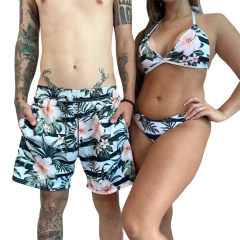 Kit Mozão Shorts PROMOCIONAL e Biquini Asa Delta Floral Listrado