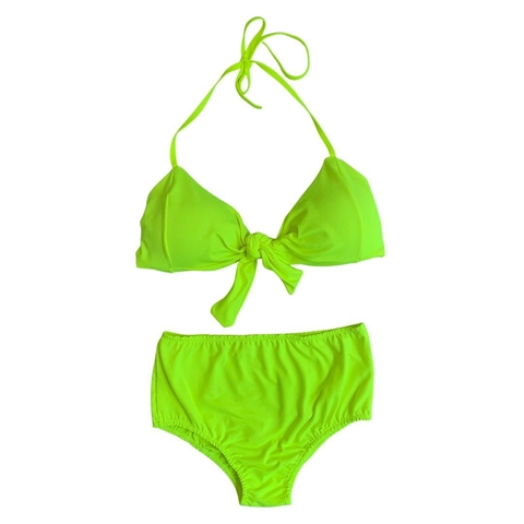 Biquíni Laço Cintura Alta/ Hot Pants / Plus Size VERDE NEON