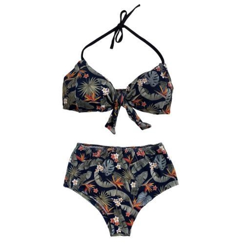 Biquíni Laço Cintura Alta/ Hot Pants / Plus Size FLORAL VERDE