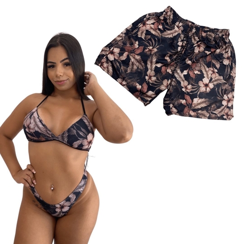 Kit Verão Shorts Masculino e Biquíni ASA DELTA Floral Negro