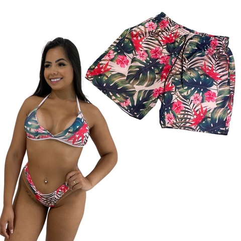 Kit Verão Shorts Masculino e Biquíni ASA DELTA Floral Vermelho