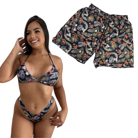Kit Verão Shorts Masculino e Biquíni ASA DELTA Floral Verde