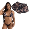 Kit Shorts Feminino e Biquini Cortininha Floral Negro