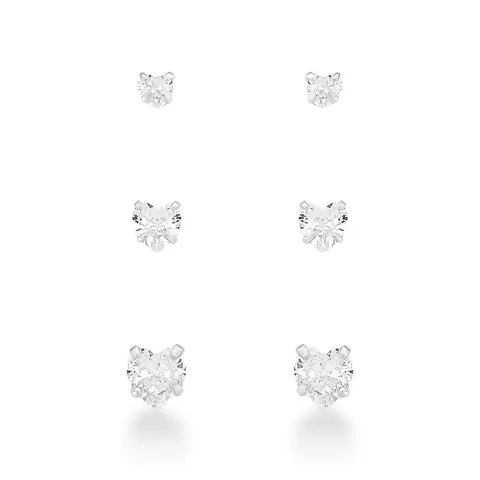 Kit De Brincos Coração Prata Diamante Pedra de Zircônia
