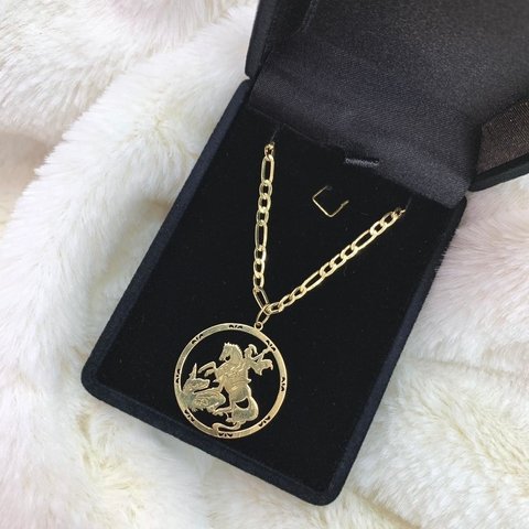 Corrente 3 por 1 3MM 60CM com Pingente São Jorge Redondo Ouro 18K