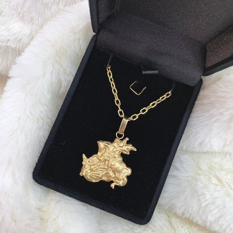 Corrente Cartier Cadeado 2MM 60CM com Pingente São Jorge Ouro 18K