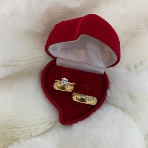 Par de Aliança 7MM Polida e Solitário de Zircônia Ref: 7219