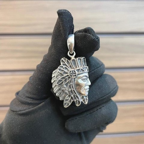 Pingente Índio 3X2,5cm Prata Legítima 925 - comprar online