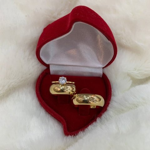 Par de Aliança 7MM Lisa e Solitário de Zircônia Ref: AL 70