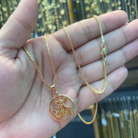 Corrente Veneziana + Pingente São Jorge Banhado a Ouro 18K