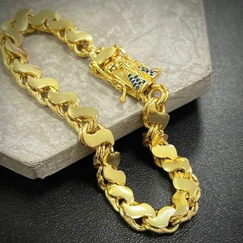 Pulseira Friso S Fecho Especial Nossa Senhora Aparecida 7mm Banhado a Ouro 18K