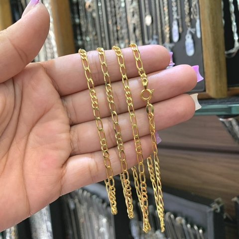 Pulseira 3 por 3, 20,5cm 3mm Banhada a Ouro 18K