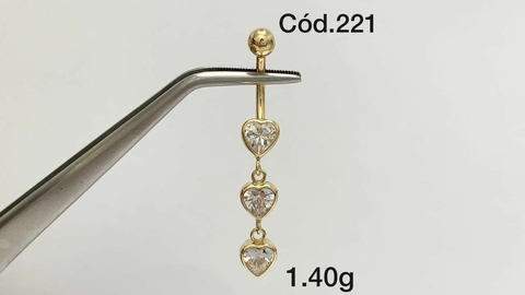 Piercing Umbigo Três Corações Zircônia Ouro 18K