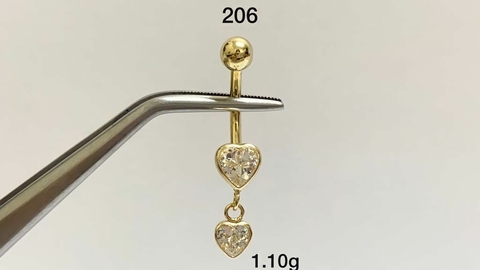 Piercing Umbigo Dois Corações Zircônia Ouro 18K