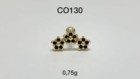 Piercing Orelha Zircônia Preta Ouro 18K
