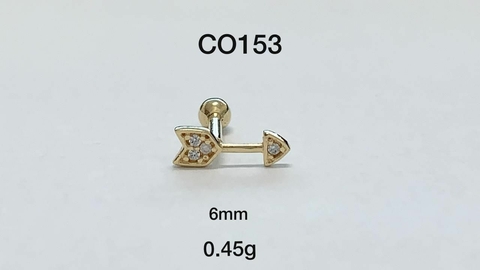 Piercing Orelha Tragus Flecha Ouro 18K