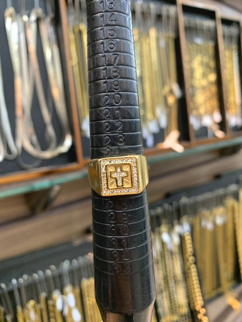 Anel Cruz Cravejado - 6.2G - Banhado a Ouro 18K