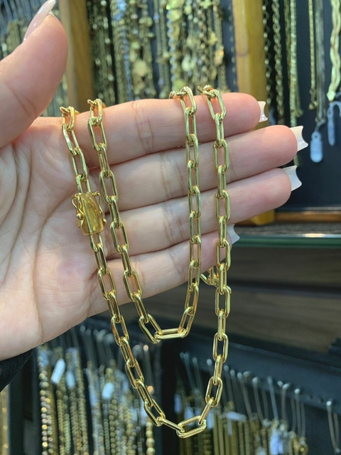 Corrente Cartie 70cm 5mm Fecho Trava Dupla Banhado a Ouro 18K