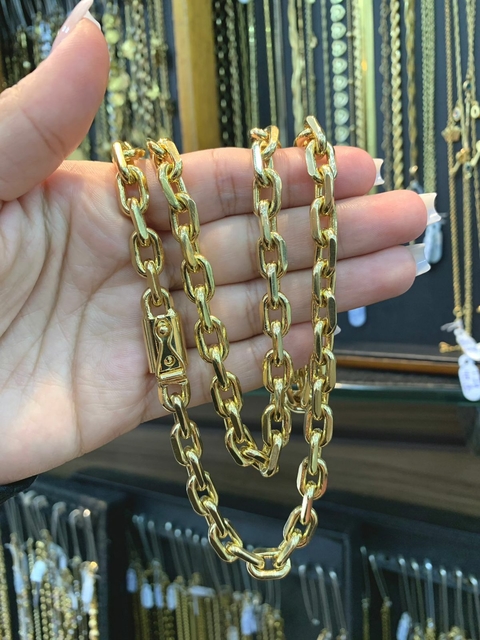 Corrente Cartie Cadeado 70cm 8mm Fecho Gaveta Banhado a Ouro 18K