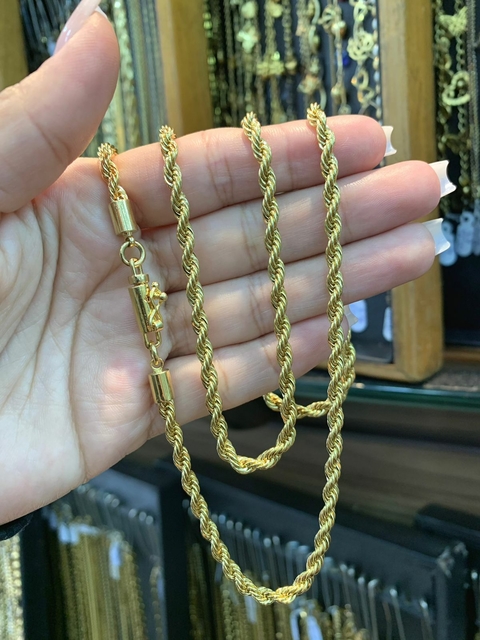 Corrente Cordão Baiano 70cm 4mm Fecho Canhão Banhado a Ouro 18K