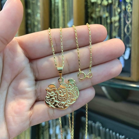 Corrente Cartie Tijolinho + Pingente Irmãos Metralha Banhado a Ouro 18K