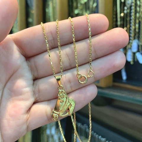 Corrente Cartie Tijolinho + Pingente Cavalo Banhado a Ouro 18K