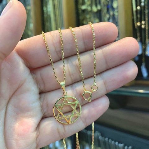 Corrente Cartie Tijolinho + Pingente Estrela de Davi Banhado a Ouro 18K