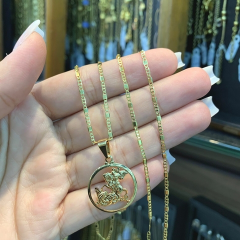 Corrente Piastrine + Pingente São Jorge Banhado a Ouro 18K