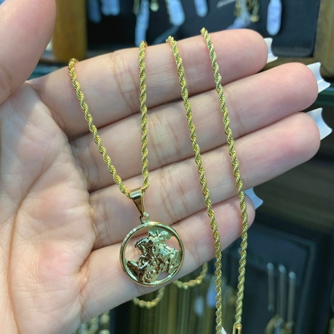 Corrente Cordão Baiano + Pingente São Jorge Banhado a Ouro 18K