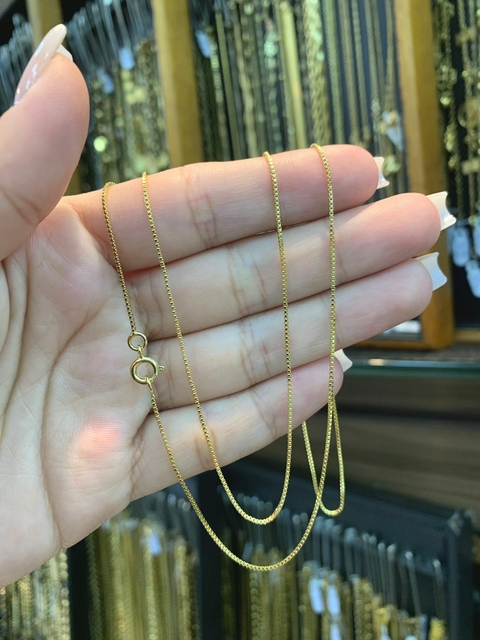 Corrente Veneziana 70cm 1mm Fecho Bóia Banhada a Ouro 18K