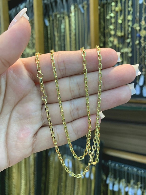 Corrente Cartie Cadeado 70cm 3mm Fecho Mosquetão Banhado a Ouro 18K