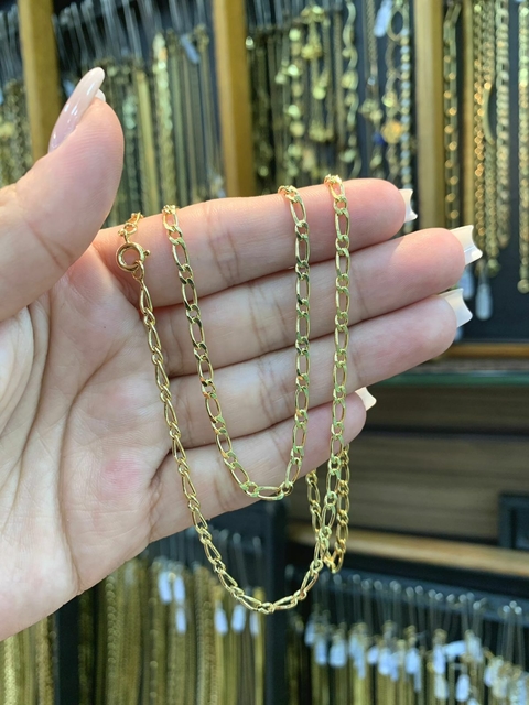 Corrente 1 por 1 70cm 3mm Fecho Bóia Banhada a Ouro 18K