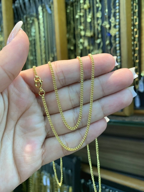 Corrente Grumet 70cm 2mm Fecho Bóia Banhado a Ouro 18K