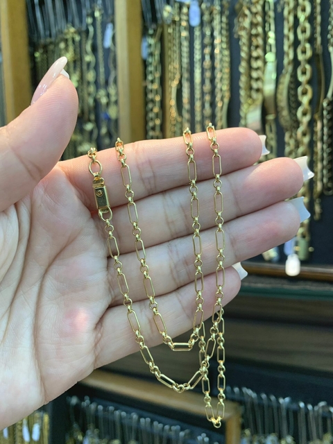 Corrente 1 por 1 70cm 3mm Fecho Gaveta Banhada a Ouro 18K