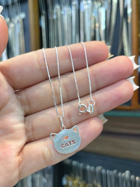 Colar I Love Cats Prata 925