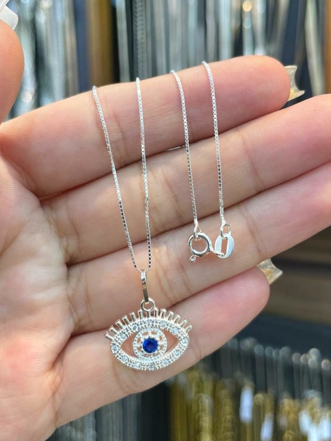 Colar Olho Grego Zircônias Prata 925