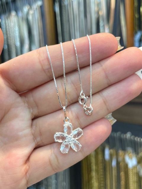 Colar Flor Zircônia Prata 925