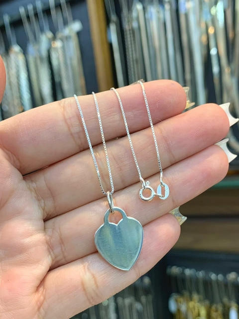 Colar Coração Grande Liso Prata 925