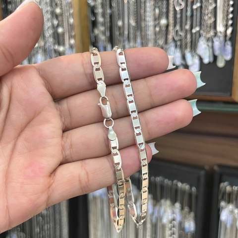 Pulseira Piastrine Tampa de Latinha 4.5mm 21,5cm Prata Italiana 925